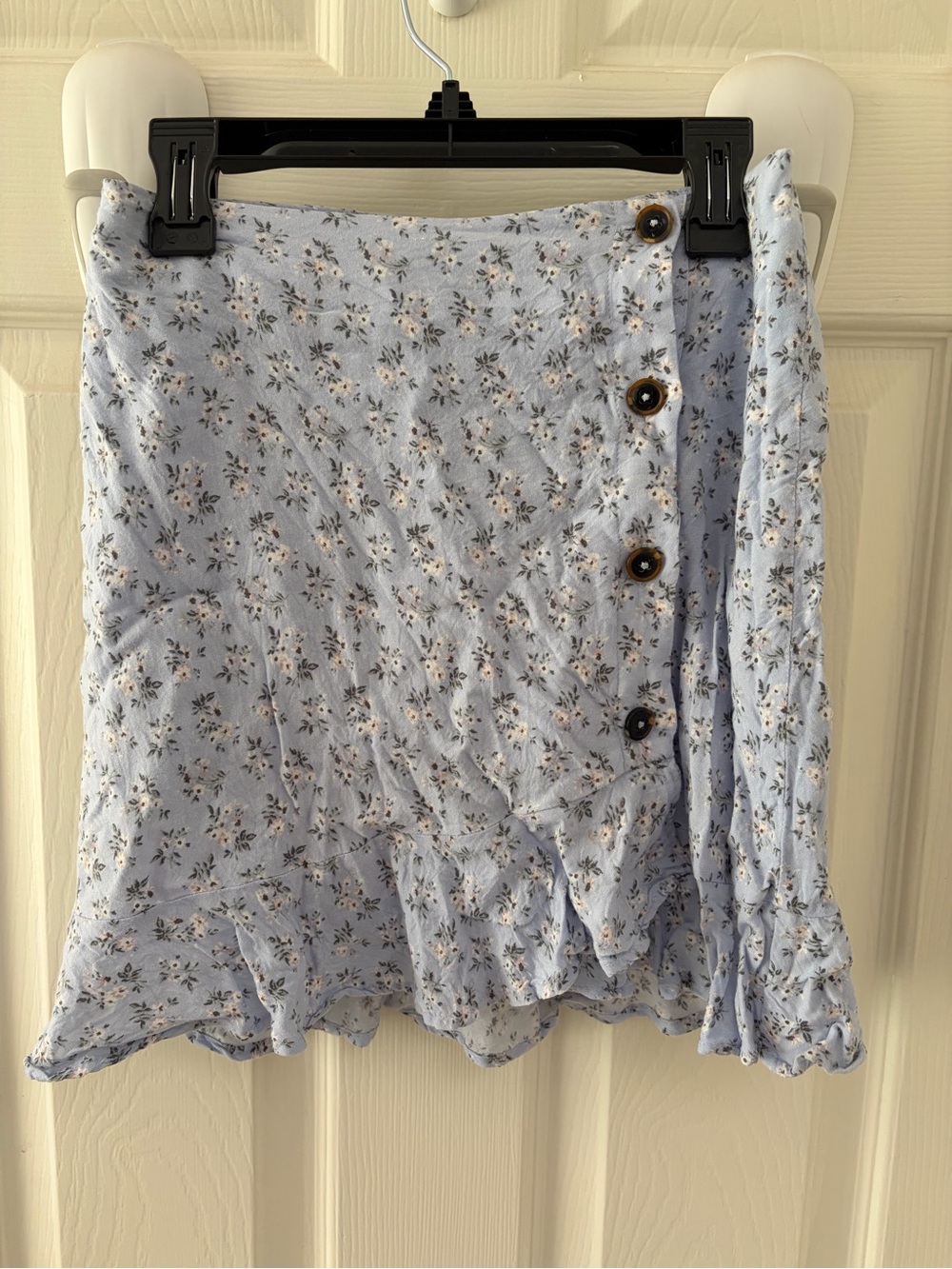 Hollister Light Blue Floral wrap Button-Front Mini Skirt